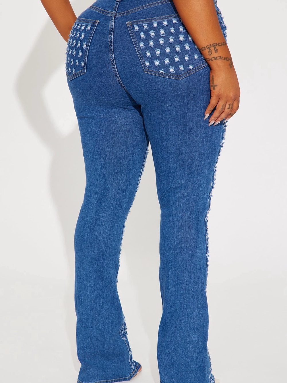 Fashion Nova High-Rise Blue Denim Jeans with White Side Pattern - Picture 2 of 7